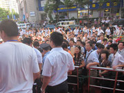 The crowded entrance of a trade fair in Shanghai