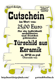 Gutschein für ein Unikat Keramik Türschild