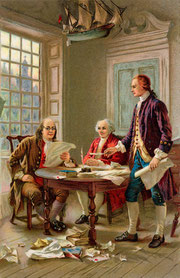 Our forefathers around a table discussing new laws for a new world