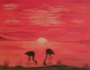 Flamingopärchen im Sonnenuntergang   30cm x 40cm   (verkauft)