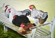 Hühnertreff, Öl auf Leinwand, 100x70  verkauft