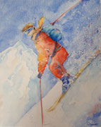 'Dans la poudreuse 2", aquarelle sur toile