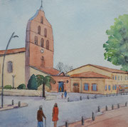Eglise de Tournefeuille, aquarelle sur papier