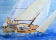 "Régate 3", aquarelle sur toile