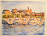 "Toulouse, le pont neuf", aquarelle sur papier, 40x50cm