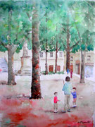 "Place Satonay, Lyon", aquarelle sur papier