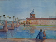 Toulouse, bord de la Garonne 2, aquarelle sur papier