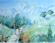 "En route vers le sommet", aquarelle sur papier