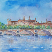 Toulouse, le Pont Neuf, aquarelle sur papier