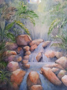 "Cascade tropicale", aquarelle sur toile
