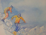 'Dans la poudreuse 1", aquarelle sur toile