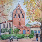 Eglise de Tournefeuille 2, aquarelle sur papier