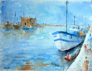 "Le port d'Essaouira", aquarelle sur papier, 40x50cm