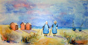 "Les bretonnes 2", aquarelle sur toile