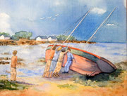 "Marée basse, après la tempête", aquarelle sur toile