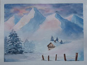 Le chalet perdu, aquarelle sur papier