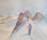 "Vers le sommet", aquarelle sur toile
