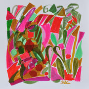 Jardin 2 - crayon, pastel et aquarelle sur papier - 24x24 cm