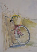 "Bicicletta sulla spiaggia" - Acquerello cm 50x35 - Anno 2021