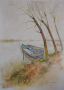 "Barche sul fiume Mincio" - Acquerello cm 70x50 - Anno 2021