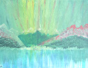 Berge in grün und rot, Acryl und Tusche auf papier in kleinem Format