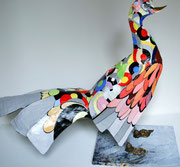 "Coq Art" (90 long-76 ht- 40 larg cm) sculpture papier- détournement d'objets, peinture, ArtBouliet