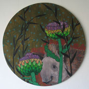 Dschungel mit Tapir, 2018, D = 80 cm, Acryl auf Holz