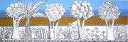 Natur, 2006, 65 x 200 cm, Acryl, Stempeldruck auf Nessel