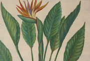 Paradiesvogelblume, 2021, 33,5 x 22,8, Acryl auf Bauholz