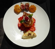 Dessert: Gefüllte Orange mit Chili-Limettencreme, Grillkäse mit Honig und Walnüssen