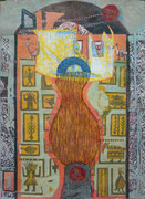 "Licht"  2024  65x50 cm  Holzdruck/Tusche/Farb- und Bleistift auf Büttenpapier