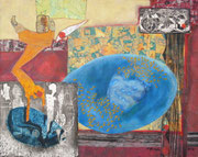 "Empor"   (2018,  80x100 cm, Collage/Öl/Kreide/Bleistift auf Leinwand)