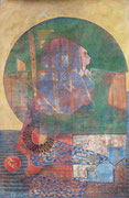 "Aus dem Kokon"  2021   82x55 cm   Holzdruck/Tusche/Farb-und Bleistift auf Kahari-Papier