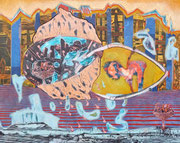 "Vermessung"  2025   80x100 cm   Collage/Tusche/Öl auf Hartfaser