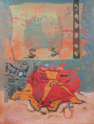 "Fahnenflucht" 2020, 45x33 cm  Holzdruck/Tusche/Farb- u. Bleistift auf Büttenpapier