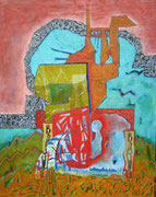 "Von Mauern und Zäunen"  2019, 100x80 cm, Collage/Öl/Kreide auf Leinwand