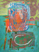 "Verkettelung bei der Kernsuche"  2021   65x50 cm   Momotypie/Kreide/Farb-und Bleistift auf Papier
