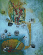 "Von Blumen, Blasen und Brüchen"  2021,  100x80 cm Collage/Öl/Kreide auf Leinwand