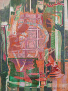"Raum" 2020, 45x33 cm  Holzdruck/Tusche/Farb- u. Bleistift auf Büttenpapier