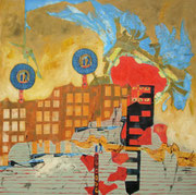 "Melacholie"   2022,  100x100 cm,  Collage/Öl auf Leinwand 