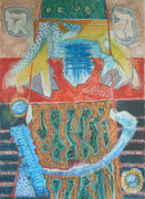 "Verkapselungen"   2023   59x42 cm   Aquastifte/Farb- und Bleistift auf Papier