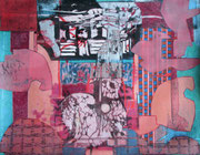 "Am Morgen hügelan"  2025  50x65 cm  Collage/Aquakreide/Farbstift auf Papier
