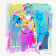 Davide Ricchetti: “ Ignudo sul Geremia, Cappella Sistina”, arte digitale, Procreate per IPad Pro, 2022.