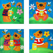 Titel:  BEARS & HONEY  Größe:  je  40 / 40 / 2 cm