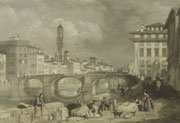 4379/ Kolorierter Stich ~1850, Ponte Santa Trinita Florenz, mit stilvollem Rahmen, H 16, B 20, etwas fleckig, EUR 38,-