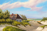Das Haus in den Dünen, 40x60, Acryl auf Leinwandplatte