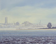 Wismar im Nebel, 40x50, Öl auf Leinwandplatte