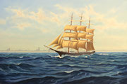 Dreimaster vor Wismar, 50x70, Öl auf Leinwandplatte