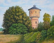 Alter Wasserturm, 40x50, Öl auf Malplatte