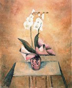 ORQUÍDIA AMB PAPER ROSA - Tècnica: oli sobre llenç. Dimensions: 100x81 cm. Any: 2013. Observacions: Col·lecció privada a Castelló. (ESP)